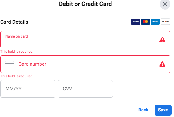 6. 填写持卡人姓名、卡号、信用卡有效期安全码。